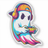 Een leuke Halloween Ghost Gamer Sticker (Voorkant)