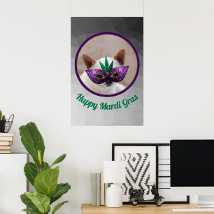 Een leuke Happy Mardi Gras-foto van een fijn maske Poster