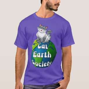 Een leuke kat op het wereldbol Cat Earth Society T-shirt
