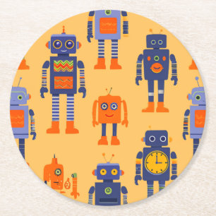 Een leuke maaltijd met een robot en een kind ronde kartonnen onderzetter