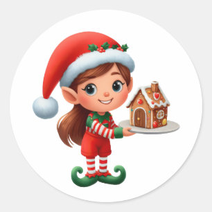 Een leuke vrouw Elf met een peperkoekhuis Ronde Sticker