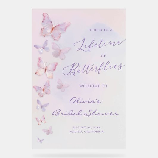 Een Leven Lang Vlinders Bruidsborrel Welkom Acryl Bord (Voorkant)