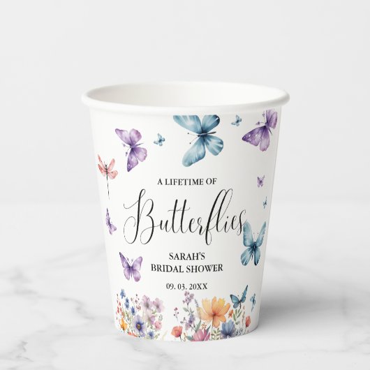 Een leven van vlinders Vrijgezellenfeest tafel Papieren Bekers (Achterkant)