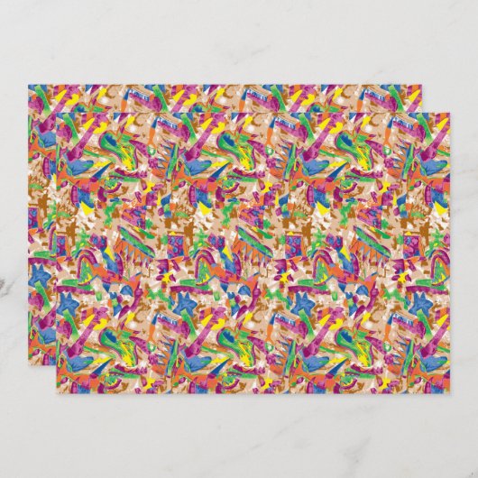 Een levendig modern kunstwerk met een roze en een  kaart (Voorkant / Achterkant)