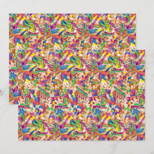 Een levendig modern kunstwerk met een roze en een  kaart