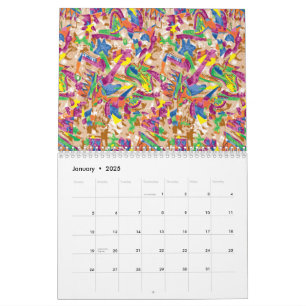 Een levendig modern kunstwerk met een roze en een  kalender