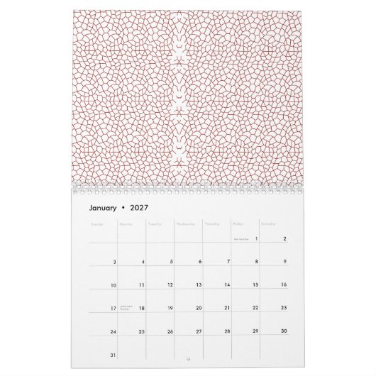 Een levendig tapijt met een ingewikkelde geometris kalender (Jan 2027)