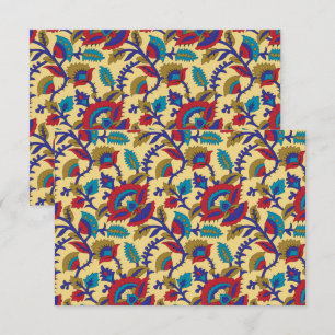 Een levendig textiel kunstwerk met vet rood, ja bedankkaart
