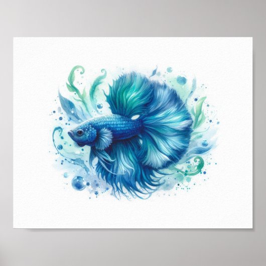 Een levendige blauwe Betta Fish Print (Voorkant)