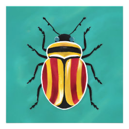 Een levendige kever met rode, gele en zwarte stroo foto afdruk