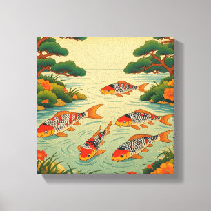 Een Levendige Ukiyo-e Vijver Canvas Afdruk