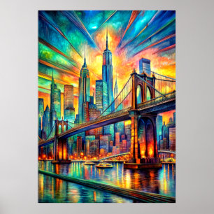 Een levendige Waterverf van New York - Poster