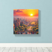 Een Levendige Zonsondergang Boven een Divers Stads Canvas Afdruk (Insitu (Houten vloer))