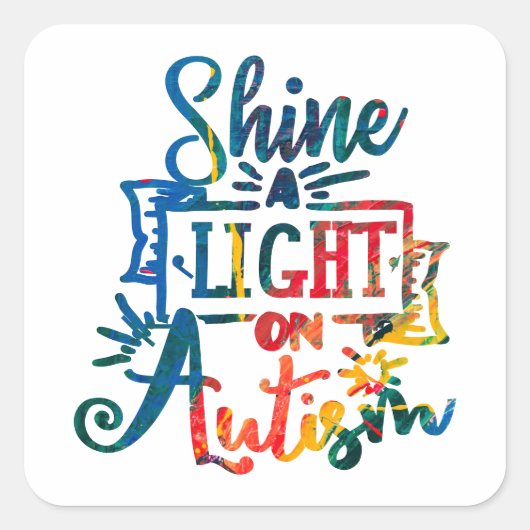 Een licht op Autisme Awareness Rainbow Vierkante Sticker (Voorkant)