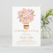 Een lief baby meisje roze bloemenballon Baby showe Kaart (Staand voorkant)