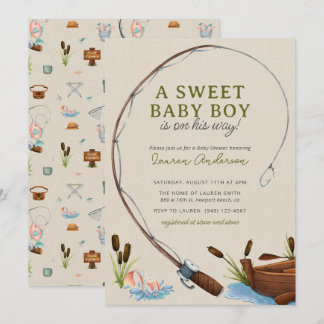 Een lief babyboy visser Waterverf Baby shower Kaart