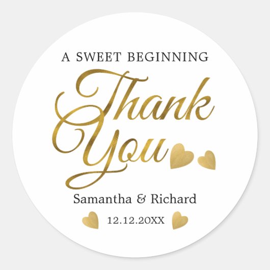 Een lief begin goud dank u bruiloft gunst ronde sticker (Voorkant)