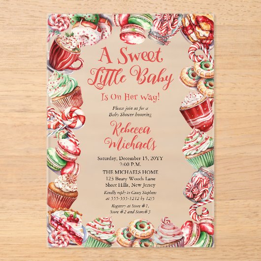 Een lief klein Baby Snoepjes Lijst Baby shower Acryl Uitnodigingen (Voorkant)