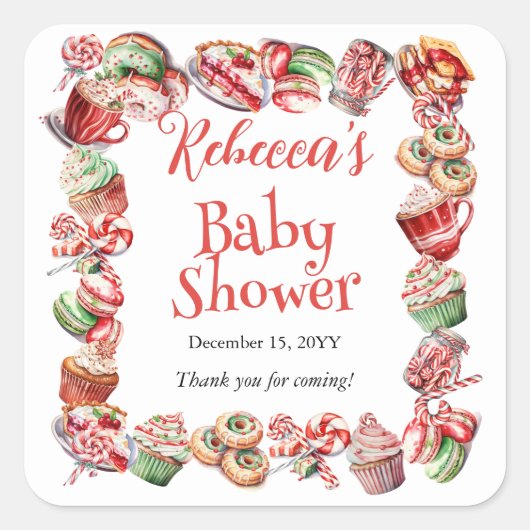 Een lief klein Baby Snoepjes Lijst Baby shower Vierkante Sticker (Voorkant)