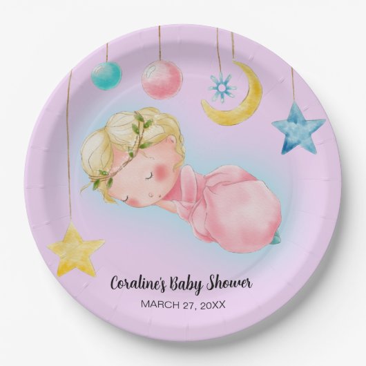 Een lief klein meisje Baby shower Papieren Bordje (Voorkant)