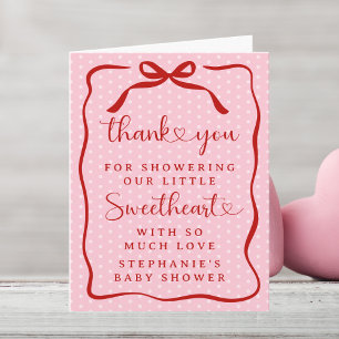 Een Lief Klein Roze Rood Strik Meisje Baby Shower Bedankkaart