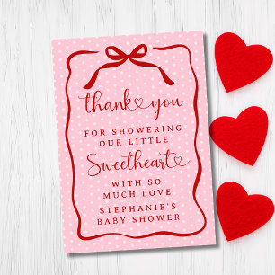 Een Lief Klein Roze Rood Strik Meisje Baby Shower Bedankkaart