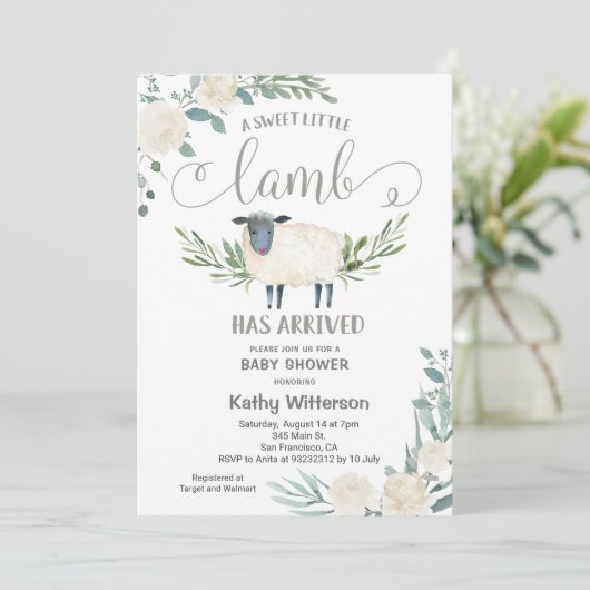 Een lief lammetje is aangekomen in het Baby shower Kaart (Staand voorkant)