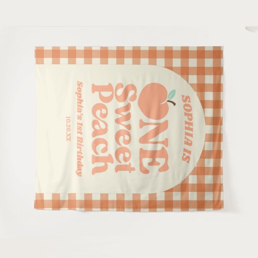 Een lief perzik Sinaasappel eerste 1e verjaardagsf Wandkleed (Voorkant (horizontaal))