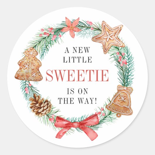 Een liefje is op weg naar kerst Baby shower Ronde Sticker (Voorkant)
