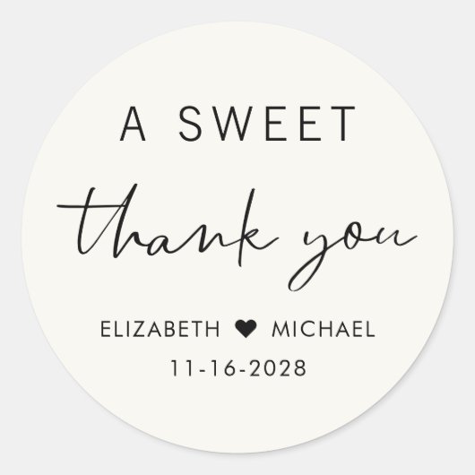Een lieve dank u crème bruiloft ronde sticker (Voorkant)