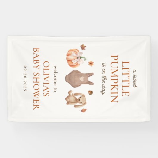 Een lieve kleine pompoen Herfst Baby shower welkom Spandoek (Horizontaal)