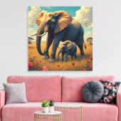 Een lieve sentimentele mama en Baby olifant Canvas Afdruk (Insitu (Woonkamer))