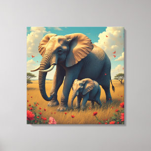 Een lieve sentimentele mama en Baby olifant Canvas Afdruk
