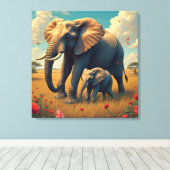 Een lieve sentimentele mama en Baby olifant Canvas Afdruk (Insitu (Houten vloer))