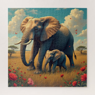 Een lieve sentimentele mama en Baby olifant Legpuzzel