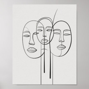 Een lijn minimalistische gezicht tekening poster