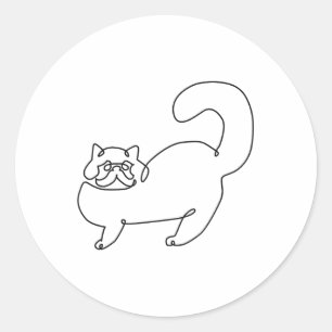 Eén lijn Perzische kat Tattoo _1 Ronde Sticker