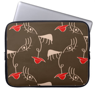 Een-lijn vrouw gezicht: abstract patroon. laptop sleeve