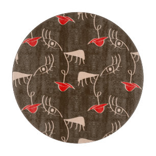 Een-lijn vrouw gezicht: abstract patroon. snijplank