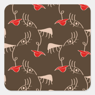 Een-lijn vrouw gezicht: abstract patroon. vierkante sticker