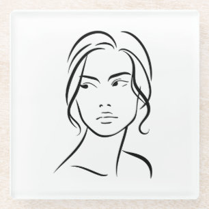 Één lijn Vrouw Gezichtstekening 4 Glazen Onderzetter