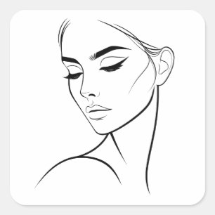 Één lijn Vrouw Gezichtstekening No3 Vierkante Sticker