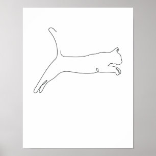 Eén lijntekening Katze springt Single Art Poster