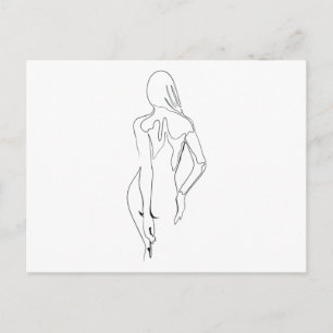 Eén lijntekennackte Frau Rücken Single Art Briefkaart