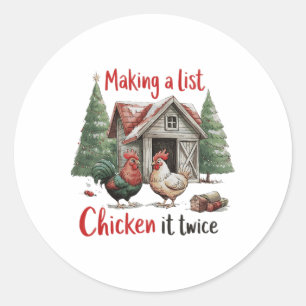 Een Lijst Maken Kip Het Tweemaal Kerst Humor Ronde Sticker