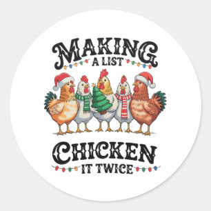 Een Lijst Maken Kip Het Tweemaal Kerstmis Xmas Ronde Sticker