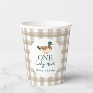 Eén Lucky Duck eerste verjaardag Papieren Bekers