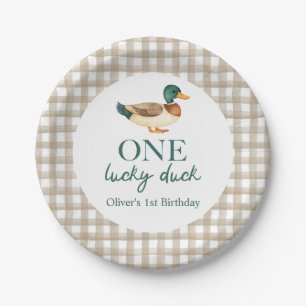 Eén Lucky Duck eerste verjaardag Papieren Bordje
