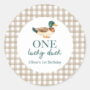 Eén Lucky Duck eerste verjaardag Ronde Sticker