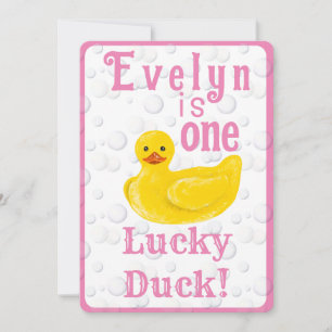Eén Lucky Duck Eerste Verjaardagsuitnodiging Kaart